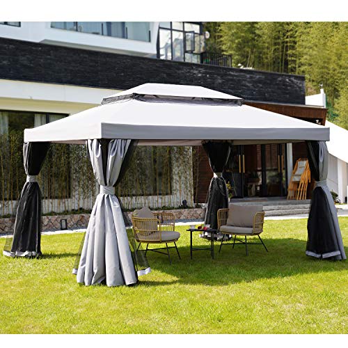 Grand patio 10x13 Feet Patio Gazebo, Outdoor Instant Canopy with Mosquito Netting and Shade Curtains，Sturdy Straight Leg Tent for Backyard & Party & Event