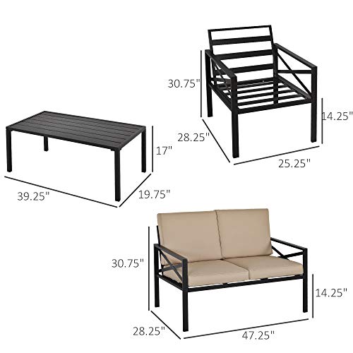 Outsunny 4-Piece Patio Furniture Set Garden Conversation Set with Soft Washable Cushions & Strong Steel Frame, Beige