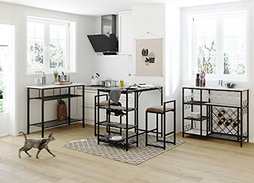 Modern 5-Piece Metal Dining Room Furniture Set with Faux Marble Dining Table Set, Kitchen Island and Wine Rack Table for Small Place, White+ Black