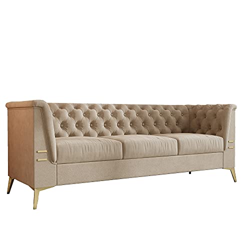 Melpomene Mid-Century Chesterfield Tufted Velvet Transitional Sofa Couch with Stainless Steel Leg 82.68