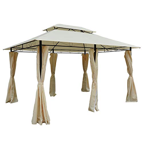 Outsunny 10' x 13' Outdoor Soft Top Pergola Gazebo with Curtains, 2-Tier Steel Frame Gazebo for Patio, Cream White