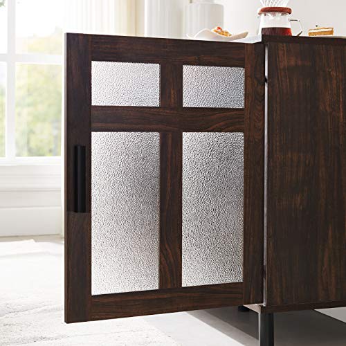 Click Clack Kitchen Sideboard, Dining Buffet Cabinet, Home Bar with Drawers and 8-Bottle Wine Rack, Storage Cupboard for Dining/Living Room/Kitchen, Dark Walnut