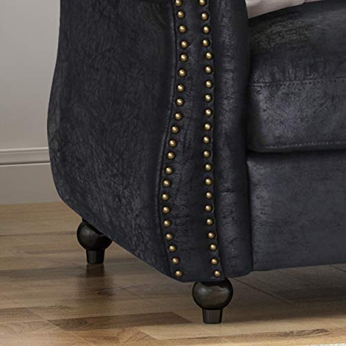 Vita Chesterfield Tufted Microfiber Sofa with Scroll Arms, Black