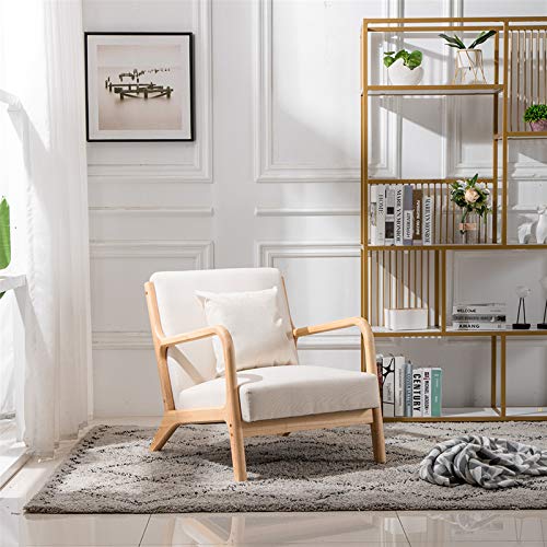 Fabric Oak Sofa Beige, Small Space Configurable Couch with Scroll Arms, Comfy Upholstered Fabric Furniture with Oak Legs, Suitable for Living Room, Bedroom, Office, Apartment