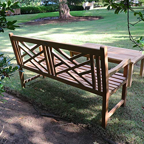 Titan Great Outdoors Grade A Teak Cross Bench 59 in Indoor Outdoor Patio Solid Wood