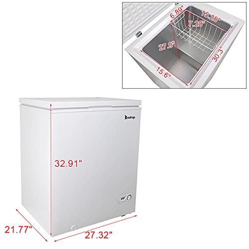 Chest Freezer, 143L/5.0 Cu.Ft Horizontal Freezer, Functional Top Door, 7-Grade Adjustment Temperature, Removable Basket, Quick Freezing, UL Certified, White