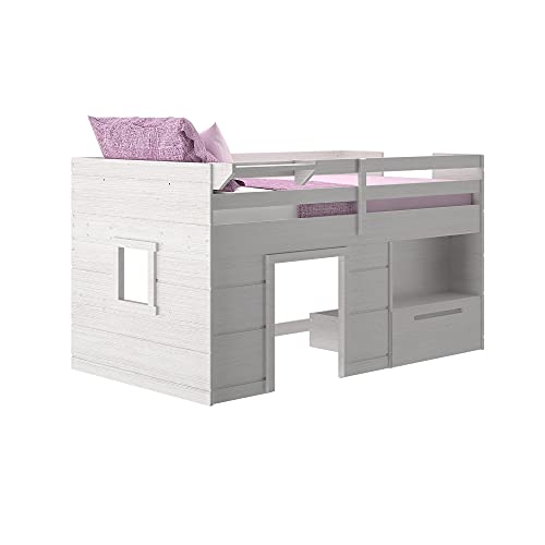 Max & Lily Modern Farmhouse Loft Bed with 1 Drawer, Twin, White Wash