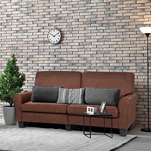 Giantex Sofa Couch Loveseat Fabric Upholstered Removable Back Seat Cushion Modern Home Living Room Furniture Set Bedroom Sofa (Brown)