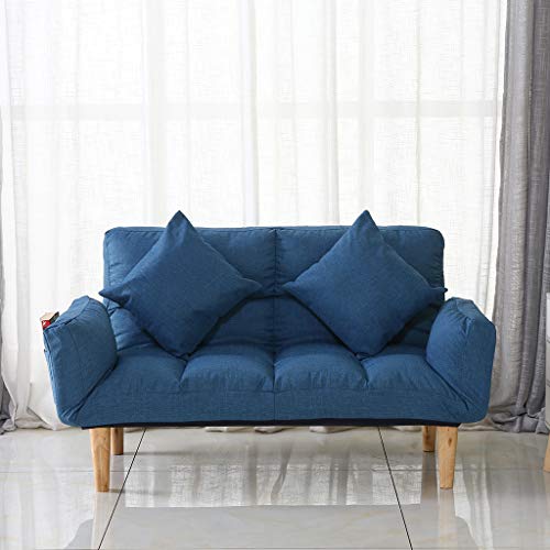 Lazy Folding Sofa,Modern Fabric Love Seats Sofa,loveseat,Modern Futon Bed, Sleeper Sofa Solid Wood Frame Legs for Small Apartment and Living Room (Blue, US Stock)