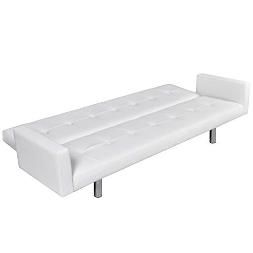 vidaXL Sofa Bed with Armrest White Artificial Leather