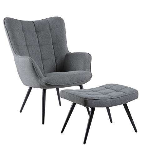 Best Master Furniture Weslie 2 Pcs Tufted Living Room Accent Chair and Ottoman Set, Grey