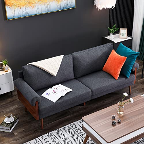 Vonanda Modern Fabric Sofa, 75“ Contemporary 3-seaters Sofas with Soft Round Arms and Stable Metal Legs, Mid-Century Sofa Couch for Bedroom, Living Room and Office, Gray