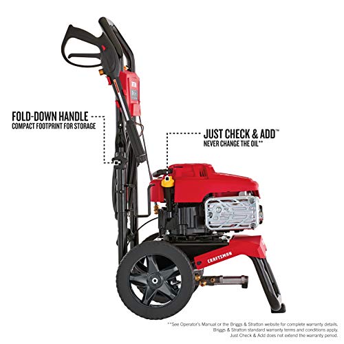 CRAFTSMAN 3000 MAX PSI at 2.1 GPM Gas Pressure Washer with Ready Start, Idle Down Technology, 25-Foot Hose, and 4 Quick-Connect Nozzles, Powered by Briggs & Stratton