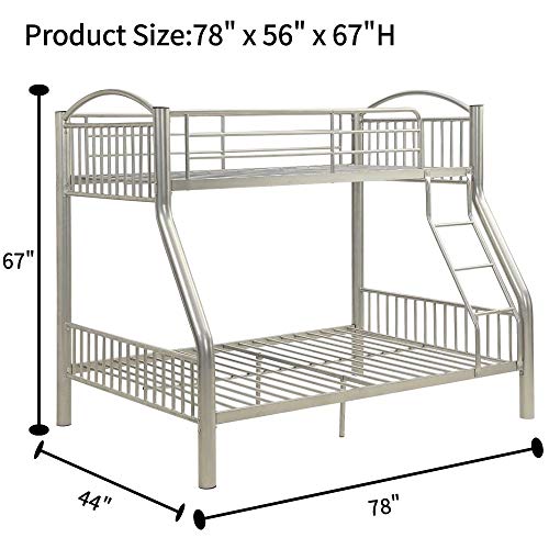Twin Over Full Bunk Bed, Harper&Bright Designs Metal Tube Design Bed Frame with Built-in Ladder with Guard Rail, No Box Spring Needed, Perfect for Kids Bedroom, Space-Saving Design, Silver