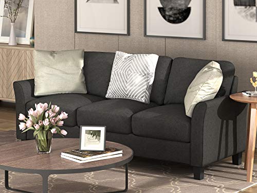 2-Piece Linen Fabric Upholstered Living Room Furniture Set, Including 3-Seater Sofa and Loveseat Sofa with Seat and Back Cushions, Black