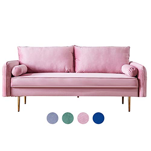 Familymill 3-seat Simple Sofa Recliner, with Velvet Fabric, Suitable Small Space, Soft and Comfortable Couch Bench(Pink)