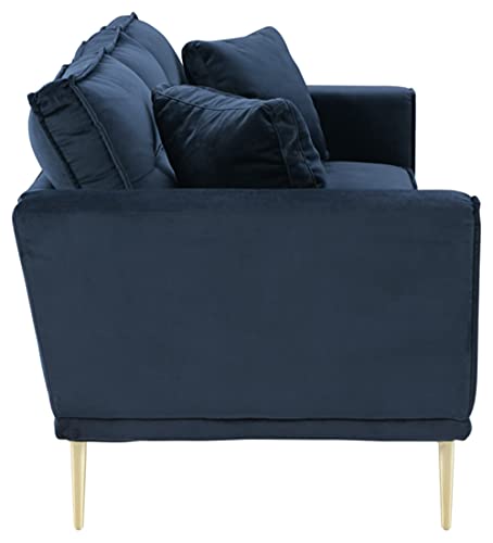 Signature Design by Ashley Macleary Modern Velvet Sofa with Gold Metal Legs, Navy Blue