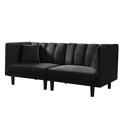 FRITHJILL Futon Sofa Bed,73.2 inch Velvet Convertible Sleeper Loveseats, Small Space Couch with Pillows