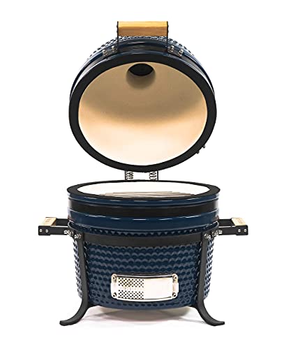 VESSILS 15 Inch Kamado Charcoal BBQ Grill Handle Style – Heavy Duty Ceramic Barbecue Smoker and Roaster with Built-in Thermometer and Stainless Steel Grate