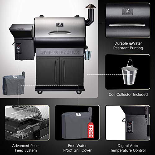 Z GRILLS ZPG-700E 2021 Upgrade Wood Pellet Grill & Smoker BBQ Grill Auto Temperature Control,700 sq in Cooking Area,Stainless & Black (Cover Included)