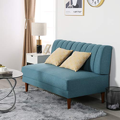 VECELO Sofa Couch with Modern Linen Fabric and Wood Frame for Small Space,Blue