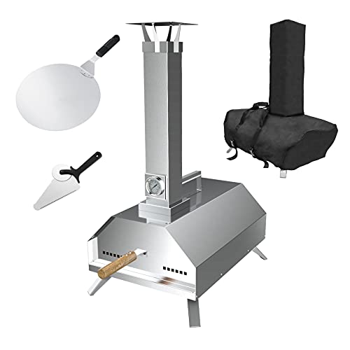 WINTRON Outdoor Wood Fired Pizza Oven, Stainless Steel Portable Tabletop Wood Pellet Pizza Oven with 11-inch Pizza Stone and Accessory Kit: Pizza Peel, Pizza Cutter, Pizza Oven Cover