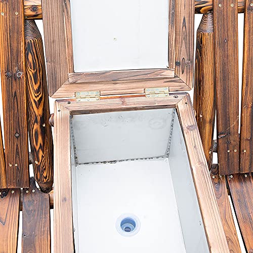 Outsunny Wooden Double Adirondack Chair Loveseat with Inset Ice Bucket, Rustic Aesethic, & Weather-Resistant Materials