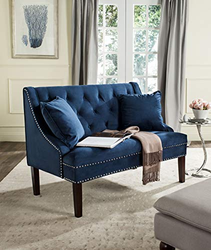 Safavieh Home Collection Zoey Navy Blue and Espresso Velvet Settee