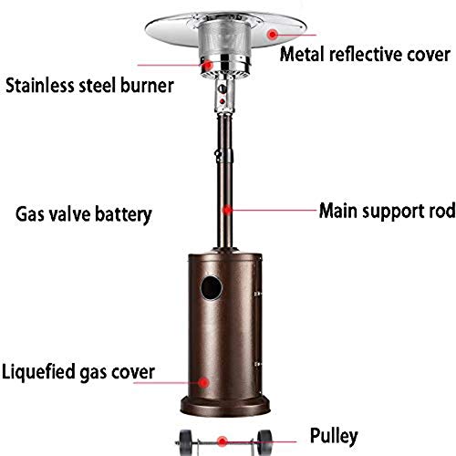 46000 Btu Stainless Steel Patio Heater, Propane Patio Heater with Wheels and Table Large, Patio Heater Portable Commercial Outdoor Heater Floor Standing with Wheels (Heater)