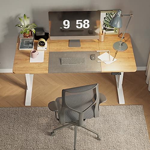 Electric Height Adjustable Standing Desk, 55 x 28 inches Stand up Desk, Sit Stand Home Office Table (Oak Top/White Frame)