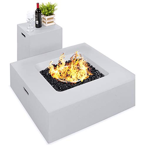Best Choice Products 35x35-inch 40,000 BTU Square Propane Fire Pit Table for Backyard, Poolside w/Gas Tank Storage Side Table, Weather-Resistant Pit Cover, Glass Rocks - Gray