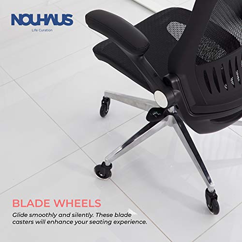 NOUHAUS ErgoFlip Mesh Computer Chair - Black Rolling Desk Chair with Retractable Armrest and Blade Wheels Ergonomic Office Chair, Gaming Chairs, Executive Swivel Chair/High Spec Base