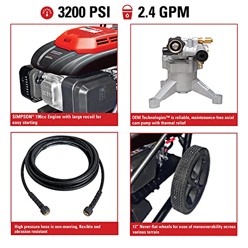 Simpson Cleaning CM61082 3200 PSI at 2.4 GPM Clean Machine Cold Water Residential Gas Pressure Washer, Natural