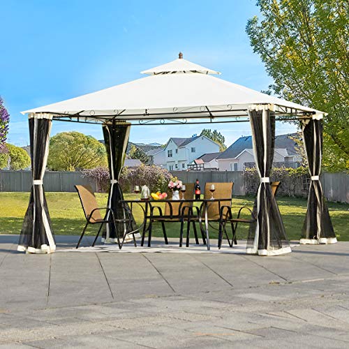 Erommy 10x12 FT Canopy Gazebo Outdoor Gazebo Steel Frame with Vented Soft Top for Backyard,Patio,Party,Event, Cream