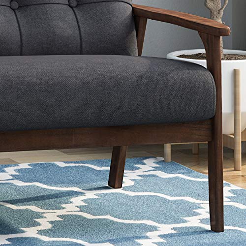 Christopher Knight Home Athena Mid Century Waffle Stitch Tufted Accent Sofa with Rubberwood Legs-Black and Walnut Finish