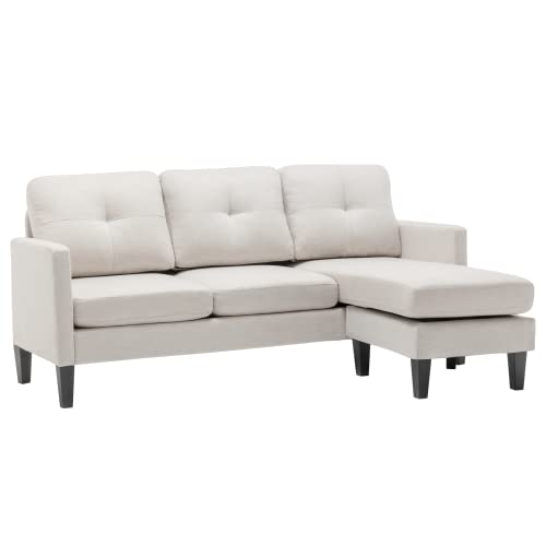 MELLCOM Convertible Modular Sofa Beige Sectional Sofa, L-Shaped Sofa Three Seat, Cream Couch for Living Room with Movable Ottoman, Beige Couch with Reversible Chaise Longue, Beige