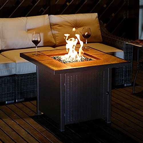 BALI OUTDOORS Propane Gas Fire Pit Table, 32 inch 50,000 BTU Square Gas Firepits for Outside, Brown