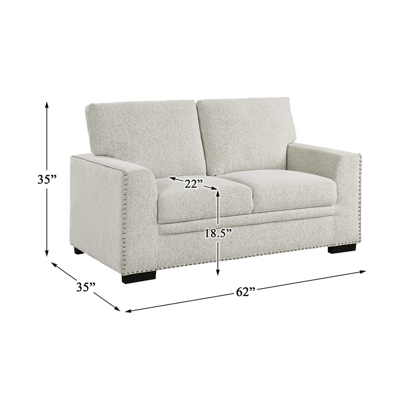 Pemberly Row Contemporary Wood Loveseat in Beige Chenille