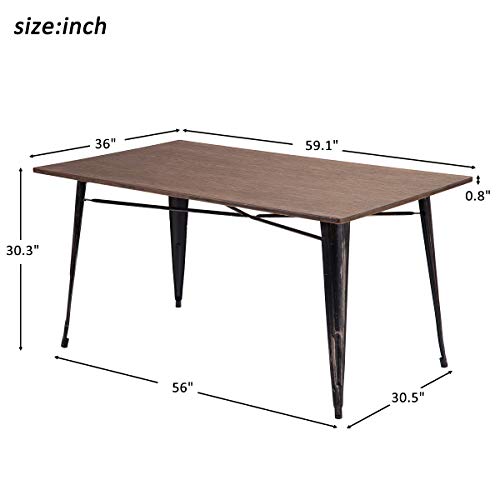 Dining Table, Antique Style Rectangular Dining Table with Metal Legs, Distressed Black