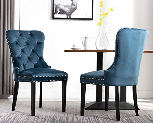 Chairus Velvet Dining Chairs Upholstered, Elegant Tufted Chair with Nailed Trim Set of 2 - Navy Blue