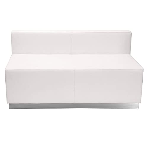 Flash Furniture HERCULES Alon Series White LeatherSoft Loveseat with Brushed Stainless Steel Base