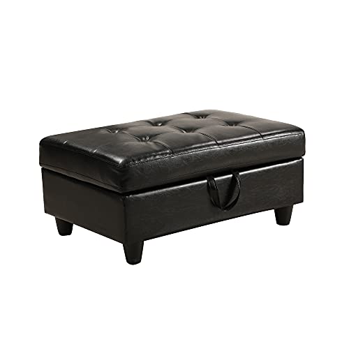 Longrune PU Sectional Couch L-Shaped Sofa Sets for Living Room with Right Chaise & Ottoman & 2 Pillows, Black