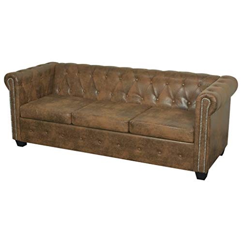 vidaXL vidaXL Chesterfield Sofa 3-Seater Brown Faux Leather