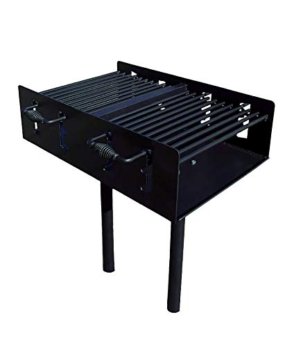 EasyChef Heavy Duty Outdoor Group Camp Park Style Charcoal & Wood Grill with Flange Post