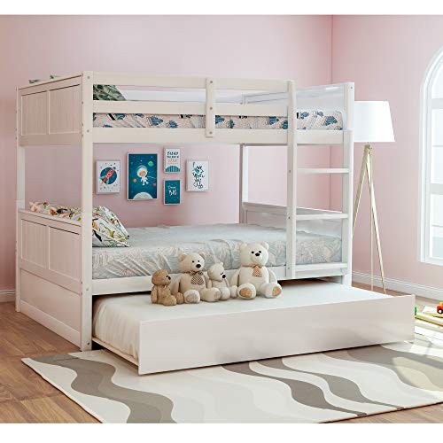 Full Over Full Bunk Bed for Kids Teens, Detachable Wood Full Bunk Bed Frame with Trundle