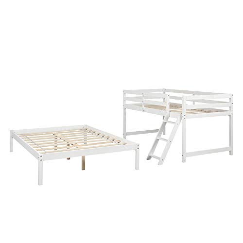 Harper&Bright Designs Twin-Over-Full Bunk Bed with Ladders (White)