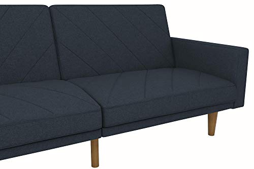 DHP Paxson Convertible Futon Couch Bed with Linen Upholstery and Wood Legs - Navy Blue