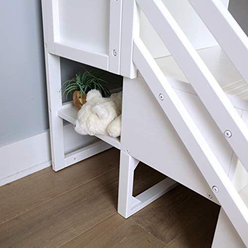 Max & Lily Twin Low Bunk Bed with Staircase, Twin/Twin, White