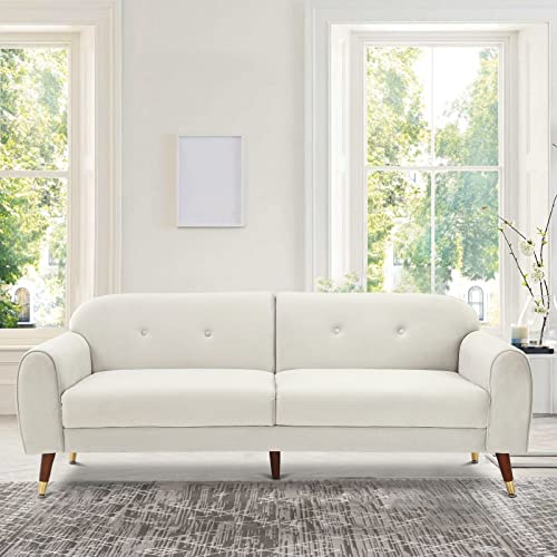 Velvet Large Sleeper Sofa, 75-inch Mid-Century Modern Tufted Loveseat, Comfy Futon Sofa Couch Bed with Adjustable Wood Legs and Thick Cushion, Small Couches for Small Spaces Living Room (Beige)