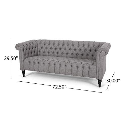 Christopher Knight Home Edgar Traditional Chesterfield Sofa with Tufted Cushions, Gray and Black